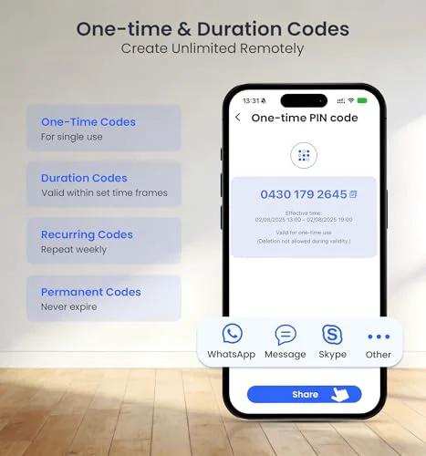 Experience effortless security with an 8-in-1 fingerprint smart lock featuring app control displayed on a smartphone screen.