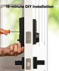 Keyless Entry Smart Lock With Built In WiFi Keypad Deadbolt For Front Door No Bridge Required Easy Installation With App Remote Control Auto Lock And Voice Control Battery Level Indicator And Secure Access Management BHMA Grade 3 being installed on a door with screwdriver.