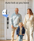 Keyless entry smart lock with a sturdy handle provides secure door access, remote control via the included gateway, app management.