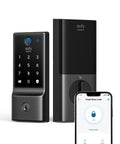 Fingerprint Keyless Entry Front Door Lock With Built In Wi Fi App Remote Control And Physical Key Backup Designed For Easy Home Access IP53 Weatherproof Front Door Deadbolt BHMA Grade 3 Security Long Life Battery Up To Eight Months Model C220 shown with smartphone app.