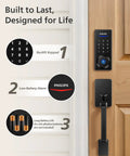 Keyless entry smart lock with a sturdy handle provides secure door access, remote control via the included gateway