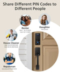 Keyless entry smart lock with a sturdy handle provides secure door access, remote control via the included gateway, installed on door