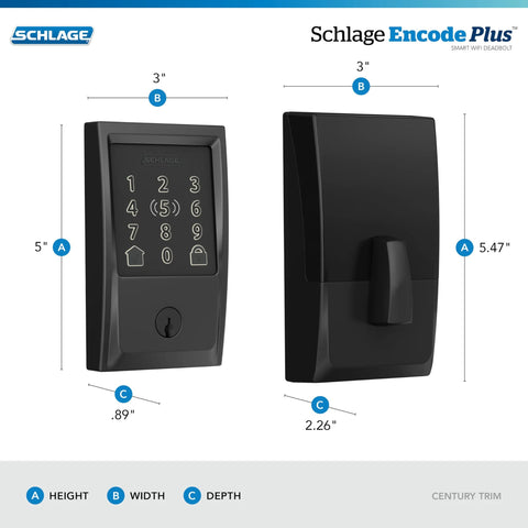 Front and side view of Smart WiFi Front Door Deadbolt With Built In WiFi App Control And Keyless Entry Unlock From Anywhere Through The Connected App Apple Watch Unlock Capability With HomeKit And Alexa Compatible Matte Black Finish Easy Install For Enhanced Security And