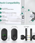 Image showing compatibility features of a keypad smart door lock with a durable aluminum body and knob handle for entry security upgrade.