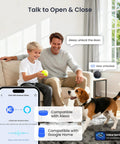 Father and son interacting with Alexa to unlock door, showing Built In WiFi Smart Lock With 2 Knobs Keyless Entry Front Door Handle Set features.