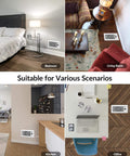 Smart Register Vent Fan For 4 By 10 Inch Register Holes With Ultra Quiet Operation Dual Intelligent Thermostat And WiFi App Control Heating And Cooling HVAC Airflow Booster Eliminates Cold Or Hot Spots Energy Saving Comfort White shown in bedroom, living room, kitchen, and office scenarios.