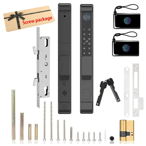 Slim Sliding Glass Door Lock 2885 Latch Waterproof Keyless Mortise Smart Lock With Hook For Door Thickness 22 To 110 Mm Aluminum Keypad Fingerprint One Time Password NFC Card App Control Tuya For Patio Door