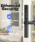 Keyless Sliding Door Lock With Handle For Patio And Glass Doors Featuring Fingerprint Code RFID Card Keypad App Remote Control Slim Frame installed on door