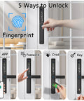 Keyless Sliding Door Lock With Handle For Patio And Glass Doors Featuring Fingerprint Code RFID Card Keypad App Remote Control Slim Frame