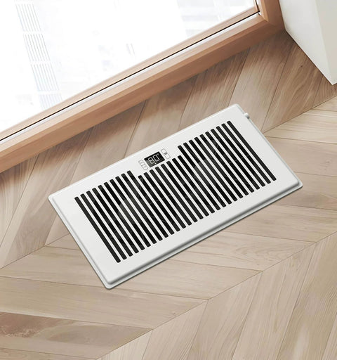 Ultra Quiet 10 Speed Smart Register Booster Fan For 6x12 Duct Opening Cutout With Remote Control Programmable Thermostat Energy Saving HVAC Vent Booster For Wall Or Floor Registers Corded White By VELLEE installed on floor