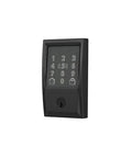 Smart WiFi Front Door Deadbolt With Built In WiFi App Control And Keyless Entry Unlock From Anywhere Through The Connected App Apple Watch Unlock Capability With HomeKit And Alexa Compatible Matte Black Finish Easy Install For Enhanced Security And, shown in matte black with keypad.
