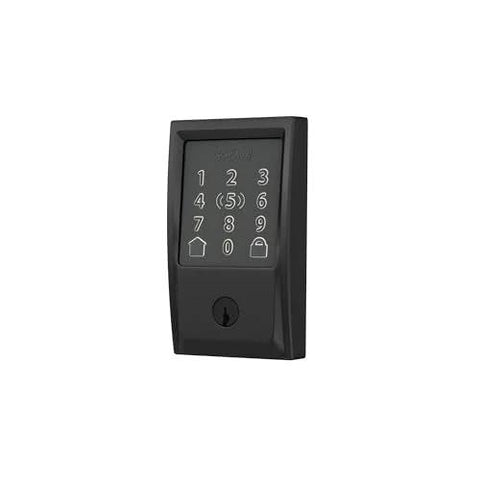 Smart WiFi Front Door Deadbolt With Built In WiFi App Control And Keyless Entry Unlock From Anywhere Through The Connected App Apple Watch Unlock Capability With HomeKit And Alexa Compatible Matte Black Finish Easy Install For Enhanced Security And, shown in matte black with keypad.