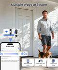 Front door with Built In WiFi Smart Lock With 2 Knobs Keyless Entry Front Door Handle Set For Hands Free Access Remote App Control Fingerprint Access Electronic Digital Keypad Deadbolt IP65 Weatherproof Matte Black, man walking dog.