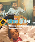 Smart 2-In-1 Card Shuffler and Dealer For Up To 12 Players, pictured with noise level meter and quiet sleeping person