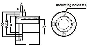 Technical diagram of ✝️ SMF6UUE NB 6mm Slide Bush Ball Bushings Linear Motion Bearing, showing dimensions and mounting holes.