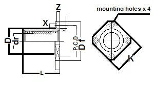 Technical diagram of SMK12 12mm Slide Bush Bushings Miniature Motion Linear Bearing, showing dimensions and mounting holes.