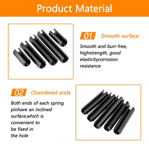 Close-up of roll pins from Ultimate 248 Piece SAE Roll Pin Assortment Set with smooth surface and chamfered ends