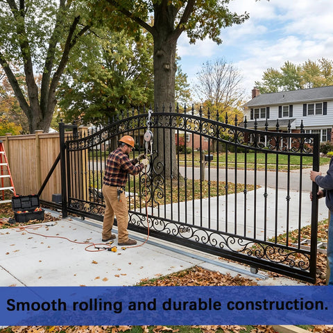 9 Ft V Track Galvanized Inverted Track For Sliding Gates And Doors installed in residential driveway