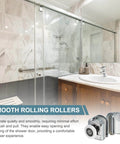 Bathroom with shower featuring 23mm shower door rollers replacement set with single runners wheels and pulleys, silver finish.