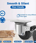 3 inch stainless steel heavy duty caster wheels set of 4 with swivel plate design, close-up view showcasing floor-friendly features.