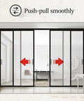Sliding glass doors with arrows indicating push-pull direction for smooth operation in coastal and humid environments.