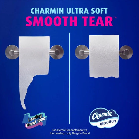 Comparison of Ultra Soft Toilet Paper Mega Roll with smooth tear edge versus leading 1-ply brand