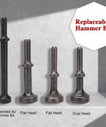 5-Piece Smoothing Air Hammer Bits Set With Extended Length Pneumatic Hammer Bit, Spring-Loaded Attachments, Heavy-Duty Alloy Steel Chisel Bits For Demolition, Metal Work, Grinding And Deburring In Home Improvement Projects featuring flat and oval head designs on a gray background.