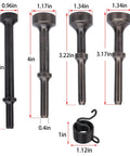 5-Piece Smoothing Air Hammer Bits Set With Extended Length Pneumatic Hammer Bit, spring-loaded attachments, sizes displayed