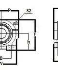 Technical diagram of SMP50GUU NB 50mm Pillow Block Unit Motion Linear Bearing, showing dimensions and layout for mechanical installation.