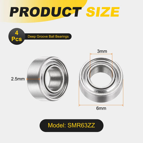 Set Of Four SMR63ZZ Deep Groove Ball Bearings 3x6x2.5mm 440C Stainless Steel Double Shielded ABEC 5 Precision Mini Bearings