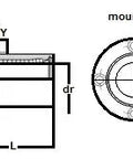 Technical diagram of SMSF12UUE NB 12mm Slide Bush Ball Bushings Linear Motion Bearing, showing dimensions and mounting holes layout.