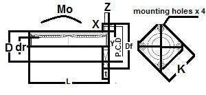 Technical diagram of SMSK16W 16mm Slide Bush Bushings, showing dimensions and mounting hole layout for mechanical systems.