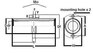 Technical diagram of ✝️ SMTC12UU NB 12mm Slide Bush Bushings Miniature Motion Linear Bearing with mounting dimensions.