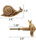 Vintage Metal Snail Shaped Cabinet Knob 2 Piece Set With Mounting Screws, side view showing measurements and antique gold finish.