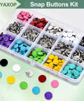 All In One Snap Button Kit With Press Pliers For Fabric And Sewing Includes 800 Metal Snaps In 10 Solid Colors With 9.5mm And 10mm Sizes Storage Box Bonus Rubber Rings And Pliers For DIY Clothing And Craft Projects in a 15-grid plastic box