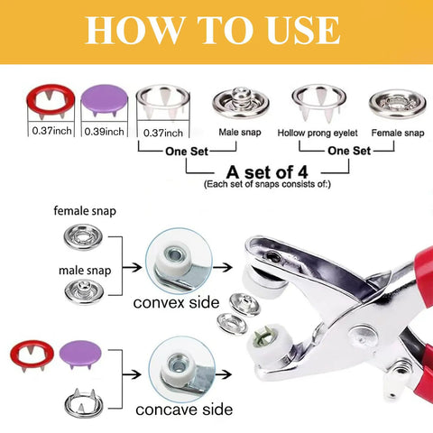 Metal Snap Buttons Set 9.5mm Kit With Pliers Press Tool For Dope DIY Sewing Crafts Clothes Hats And More usage guide