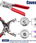 All In One 9.5mm Snap Button Kit With 200 Pieces In 10 Colors, Includes Pliers And Snap Fastener Tool installation diagram