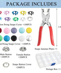 Ultimate Metal Snap Button Kit With Pliers Press Tool For DIY Clothing Hats And Sewing, 800 Pieces, 10 Colors, Storage Box