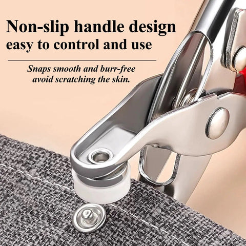 Non-slip handle of pliers pressing metal snap button from Metal Snap Buttons Set 9.5mm Kit With Pliers Press Tool For Dope DIY Sewing Crafts Clothes Hats And More.