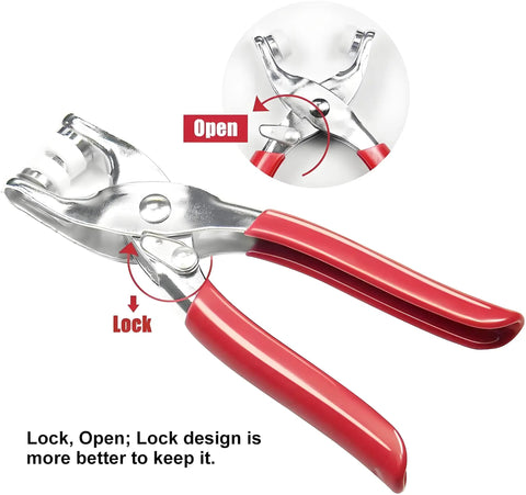 Must Have Snap Button Kit With Five Claw Buckle Pliers For Clothing Leather Crafting And Sewing shown with red handles