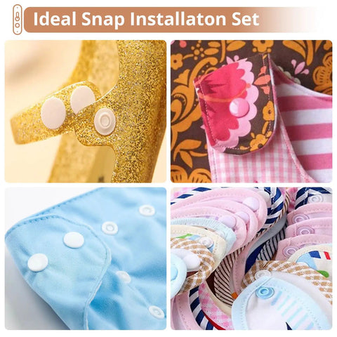 All In One Snap Fastener Starter Kit For Sewing And DIY Crafts With 408 Sets In 24 Color Options Plus Snap Pliers Press Tool And All Accessories For Clothes Replacements Bibs Rain Gear Kamtop installed on fabric