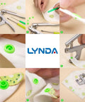 Image of Easy Snap Fastener Kit With Pliers, 360 T5 Plastic Buttons, 24 Colors for DIY sewing and craft projects, showing installation process.