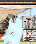 Heavy Duty Snap Fasteners Kit With Tool 100 Sets Of 15mm Stainless Boat Snaps for canvas repair showing installation on fabric.