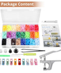 All In One Snap Fastener Starter Kit For Sewing And DIY Crafts With 408 Sets In 24 Color Options Plus Snap Pliers Press Tool And All Accessories For Clothes Replacements Bibs Rain Gear Kamtop, showing plastic snaps and tools.
