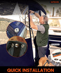 Man using Heavy Duty Snap Fastener Tool Kit With 100 Snap Sets In Four Colors for installing snap on boat cover.
