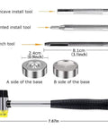 Set of tools including concave tool, pointed tool, punch tool, base components, and hammer for 120 Set Snap Fasteners Kit For Leather.