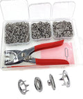 All In One Snap Fasteners Kit With Pliers 200 Sets 9.5mm Chrome Finish DIY Press Studs and pliers in storage box