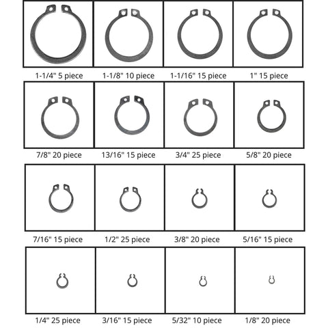 Ultimate Snap Ring Shop Assortment Kit With 300 Retaining Rings In 18 Sizes From 1/8 To 1-1/4 Inch