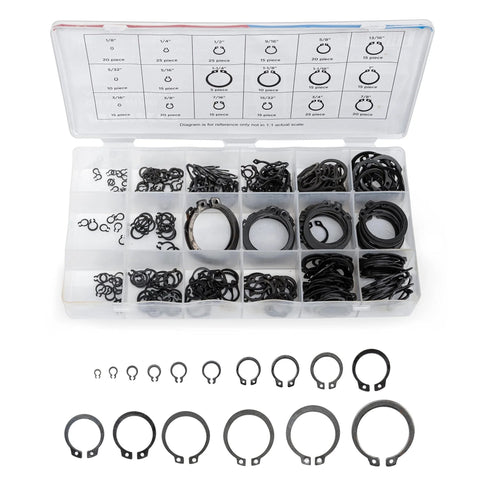 Ultimate Snap Ring Shop Assortment Kit With 300 Retaining Rings In 18 Sizes From 1/8 To 1-1/4 Inch Neiko 50458A heat-treated steel case
