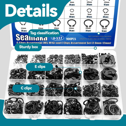 All In One Snap Ring Assortment Kit With 24 Sizes In Carbon Steel E Clips 2mm To 12mm And C Clips M5 To M16 displayed in a sturdy box